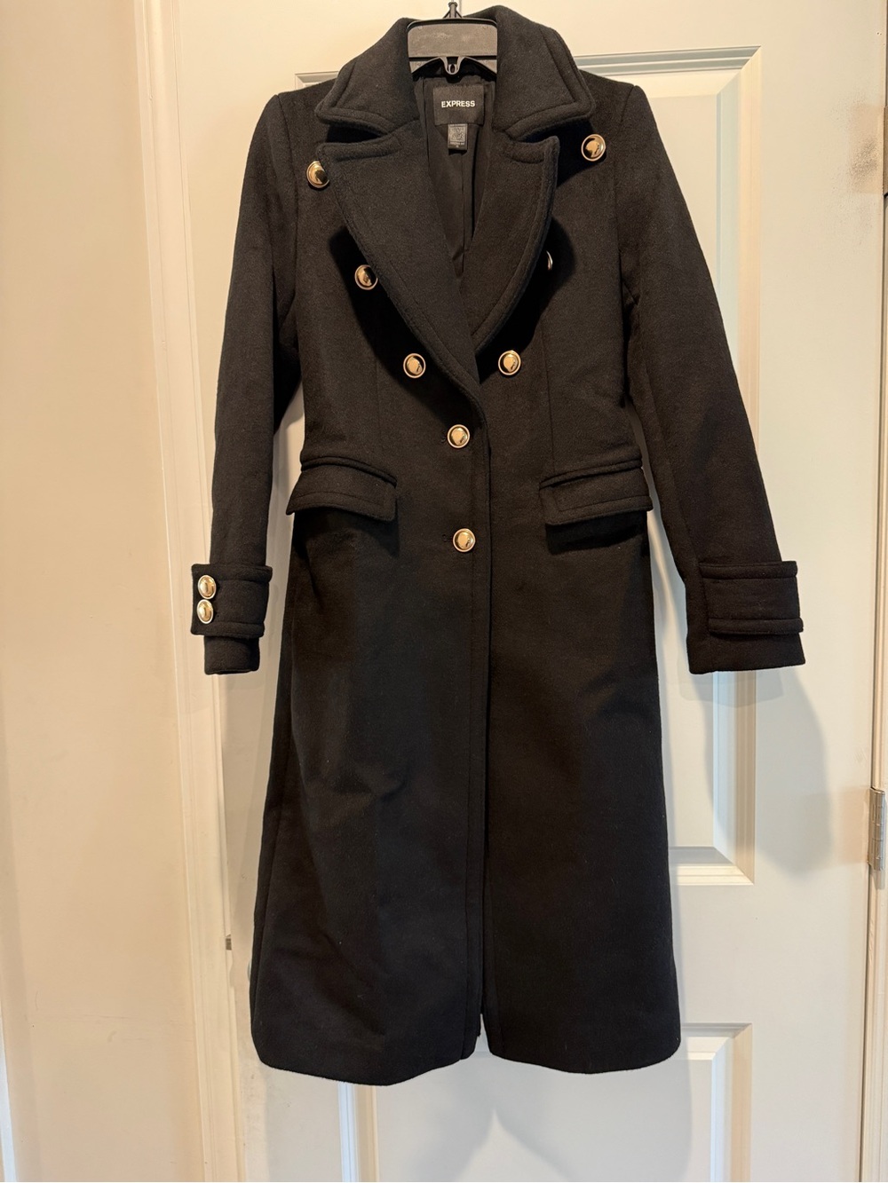 Express Black Wool Peacoat | XS | Gold Buttons | Heavyweight